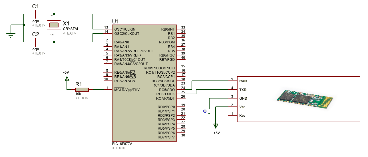 Bluetooth module HC 05 interfacing with pic16f877a microcontroller