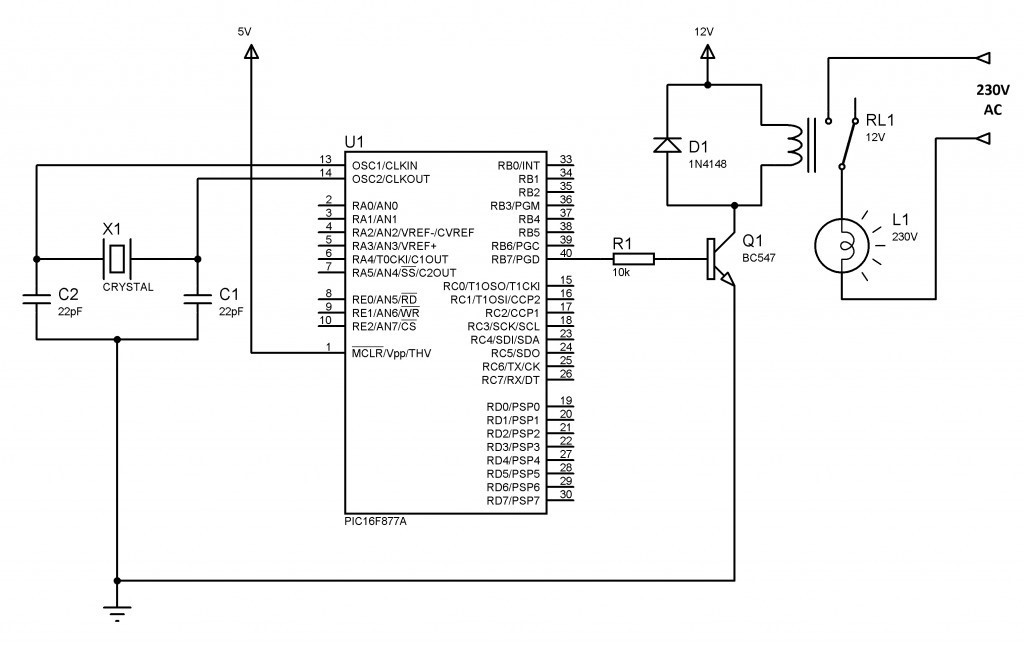 relay with PIC microcontroller through a transistor
