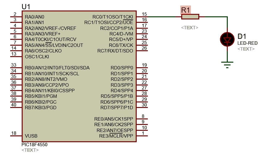 LED Interfacing with PIC Microcontroller PIC18F4550
