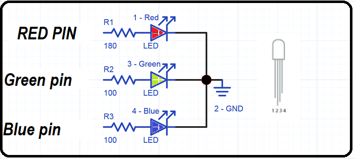 RGB LED with current limiting resistors