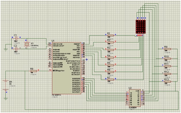 led matrix interfacing with pic microcontroller circuit diagram