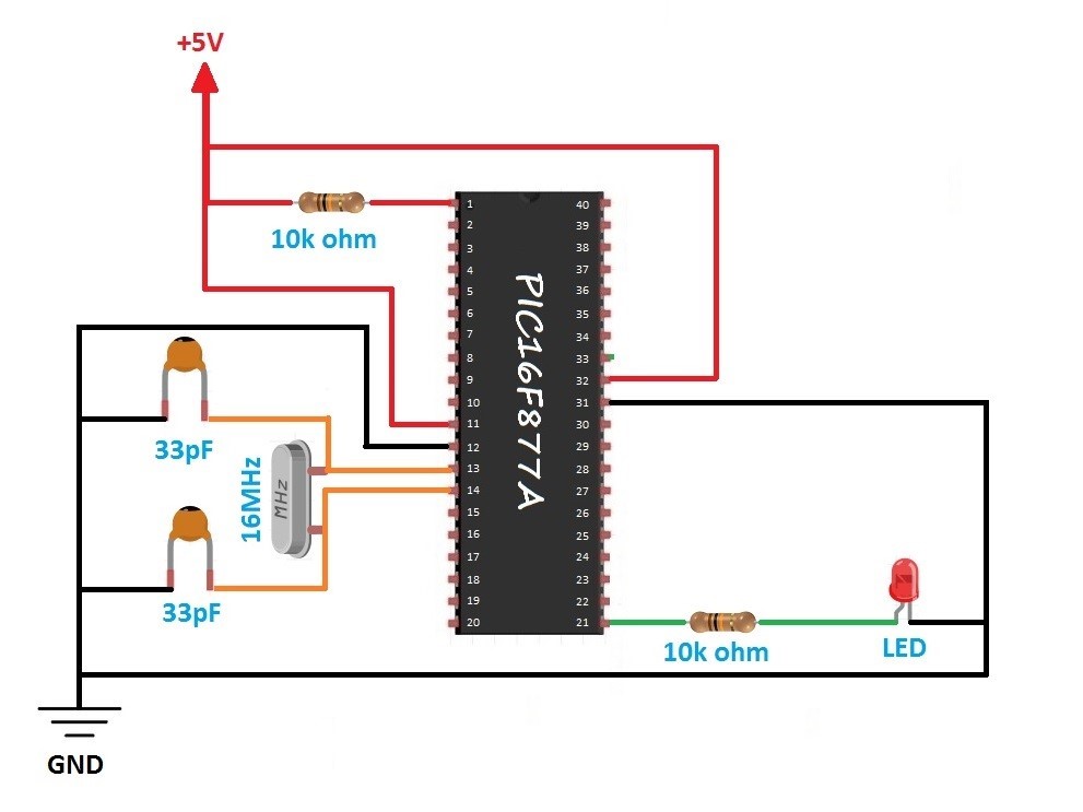 Pic microcontroller hardware connections oscillator , reset circuit