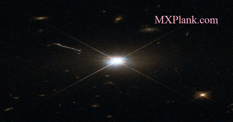 This image from Hubble's Wide Field and Planetary Camera 2 (WFPC2) is likely the best of ancient and brilliant quasar 3C 273, which resides in a giant elliptical galaxy in the constellation of Virgo (The Virgin).